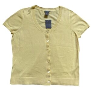 Ann Taylor New Yellow Short Sleeve Button Down Cardigan Sweater Women's Large